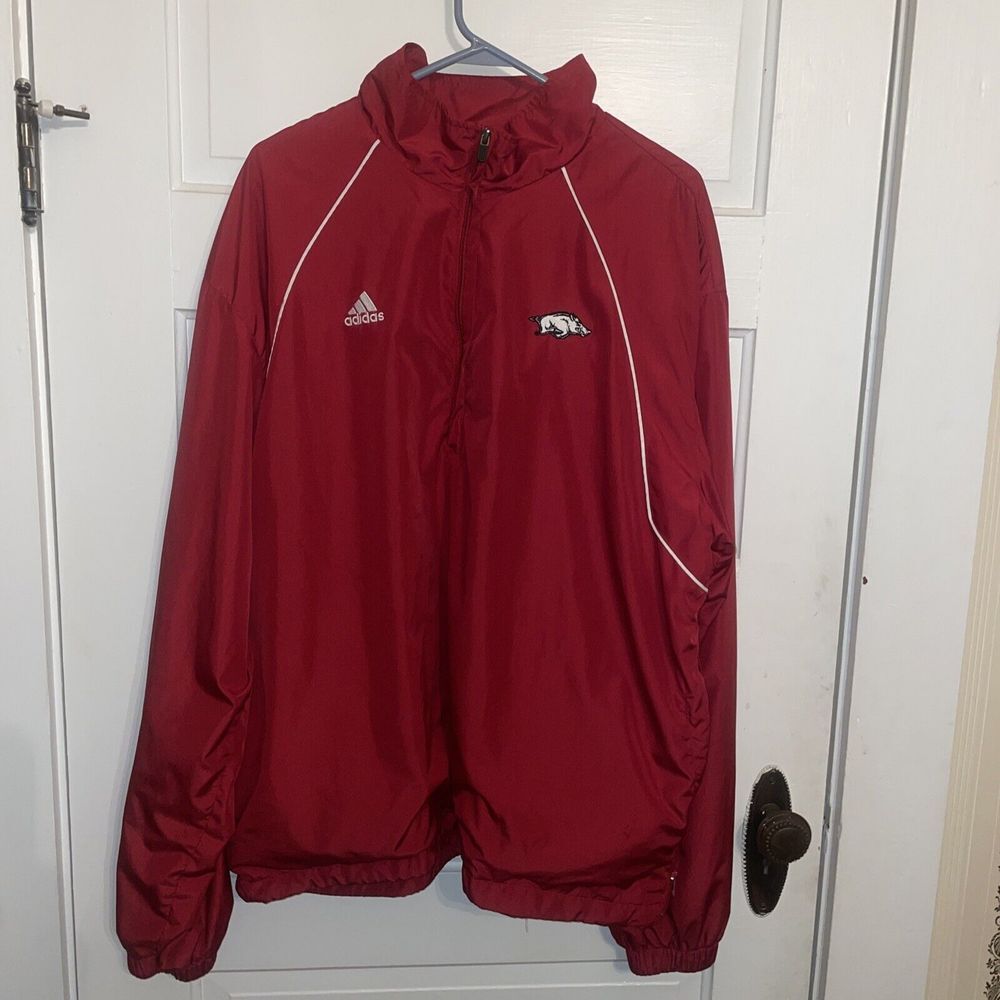 Adidas Windbreaker Jacket Mens 2XL Red Maroon Lighweight Long Sleeve Pullover